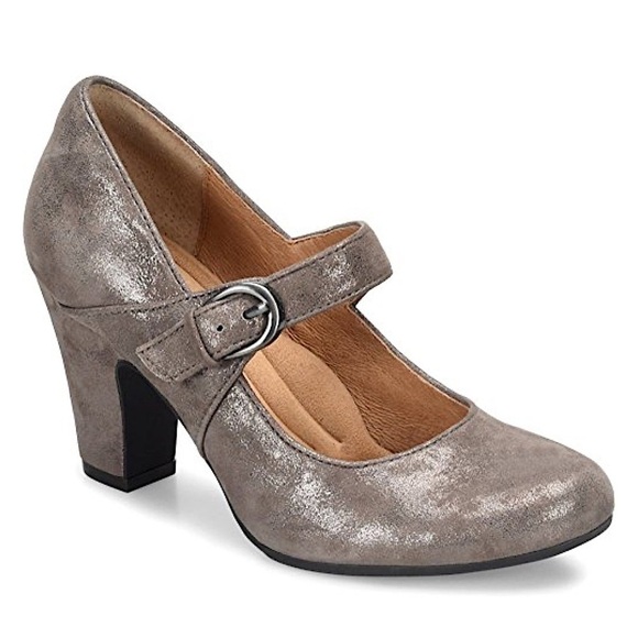 SÖFFT • Metallic Gray Miranda Mary Jane Leather Pump Heels - Picture 1 of 11